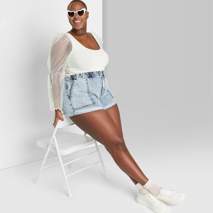 Women's Plus Size Elastic Waist Jean Shorts - Wild Fable Light Wash 1x, Women's, Size: