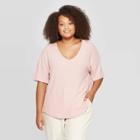 Women's Plus Size Short Sleeve V-neck Cozy Rib Top - A New Day