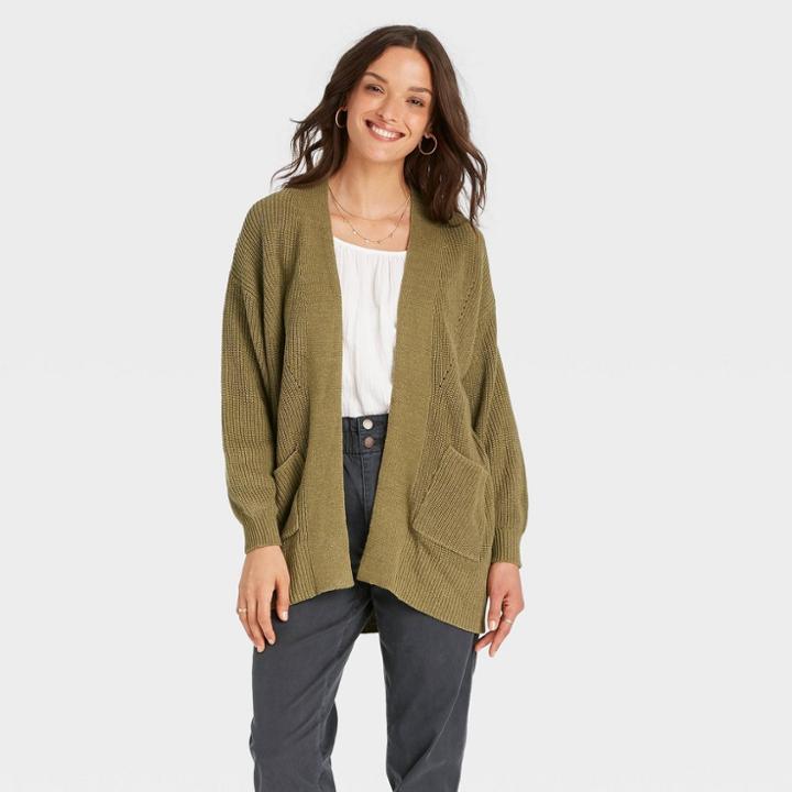 Women's Open-front Cardigan - Universal Thread Olive Green