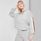 Women's Plus Size Cropped Striped Rainbow Placed Hoodie - Wild Fable Heather Gray