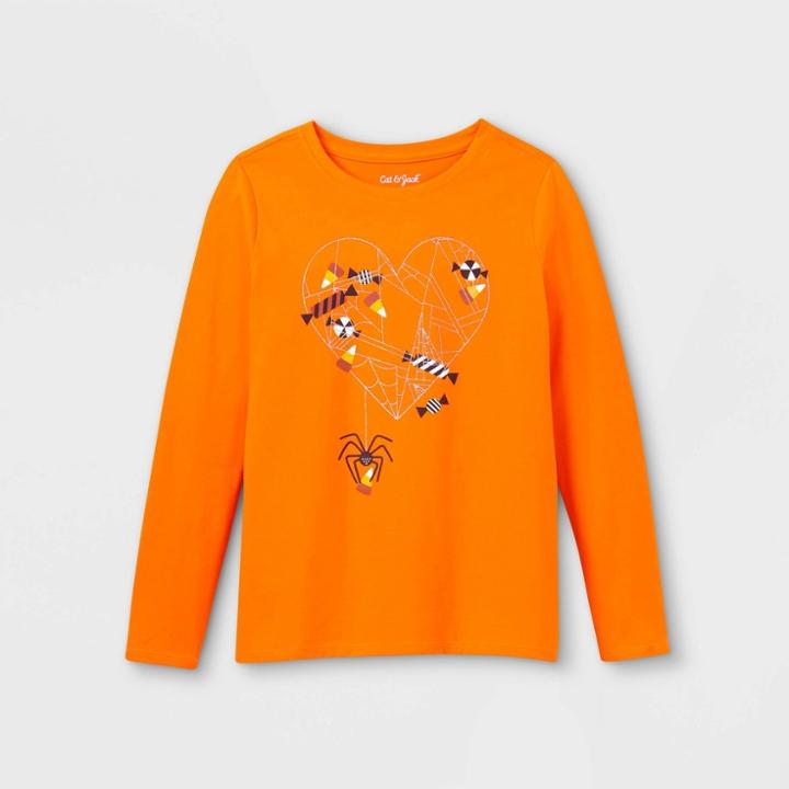 Girls' Halloween Long Sleeve Graphic T-shirt - Cat & Jack Orange
