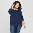 Women's Plus Size Long Sleeve Crew Neck T-shirt - Universal Thread Navy (blue)