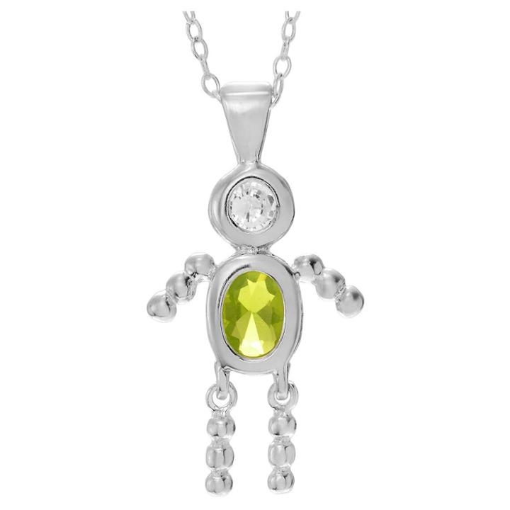 Journee Collection 1/6 Ct. T.w. Oval-cut Cz Bezel Set Birthstone Boy Pendant Necklace In Sterling Silver - Green