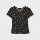 Girls' Cinch Front Lettuce Edge Short Sleeve T-shirt - Art Class Black