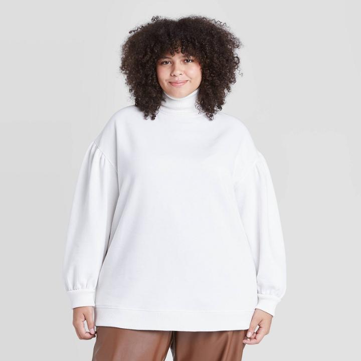 Women's Plus Size Long Sleeve Mock Turtleneck T-shirt - A New Day Cream
