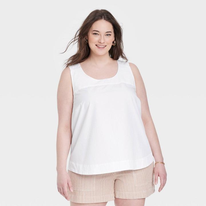 Women's Plus Size Trapeze Tank Top - A New Day White