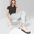 Target Women's Striped Short Sleeve Crewneck Lettuce Edge Baby T-shirt - Wild Fable Black/white