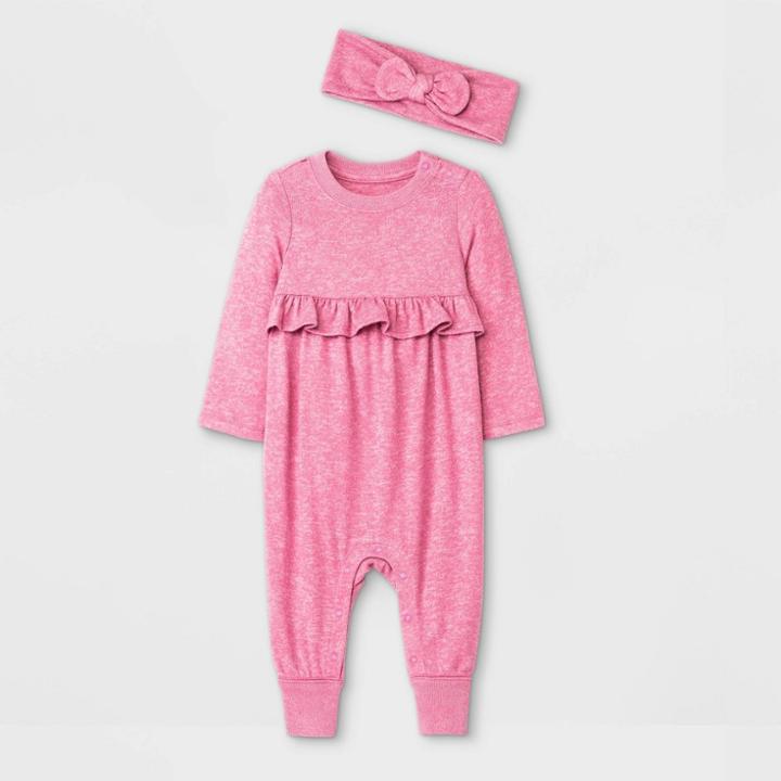 Baby Girls' Cozy Romper With Headband - Cat & Jack Pink Newborn