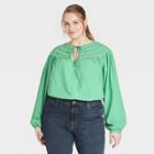 Women's Plus Size Balloon Long Sleeve Button-front Blouse - Universal Thread Green