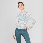 Women's Floral Print Long Sleeve Mesh Shirt - Joylab Mediterranean Blue