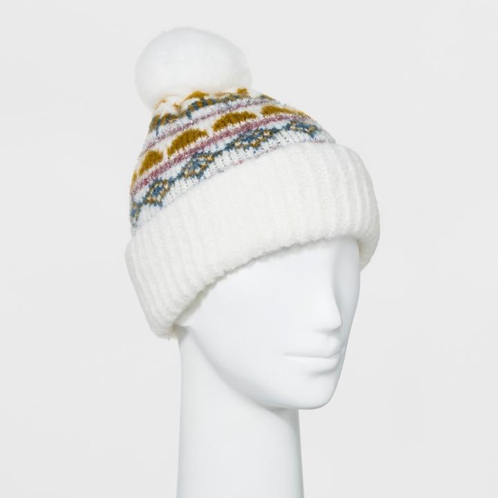 Women's Fair Isle Beanie With Pom - A New Day