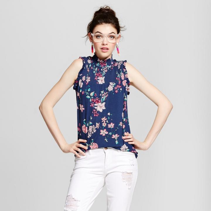 Women's Smocked High-neck Knit Tank - Xhilaration (juniors') Navy (blue)