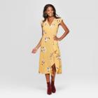 Women's Floral Short Sleeve Wrap Ruffle Midi Dress - Xhilaration Yellow