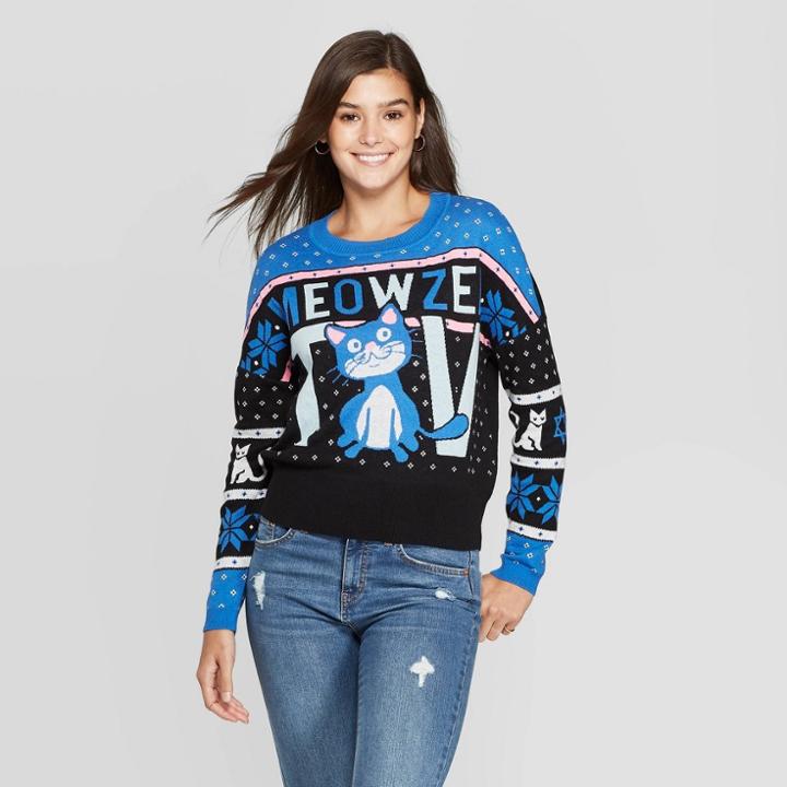 Well Worn Women's Meowzel Tov Cat Sweatshirt (juniors') - Blue
