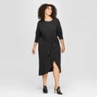 Women's Plus Size Long Sleeve Wrap Tie Knit Dress - Who What Wear Black