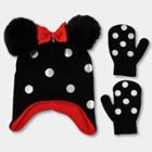 Toddler Girls' Disney Minnie Mouse Hat And Mitten Set - Black