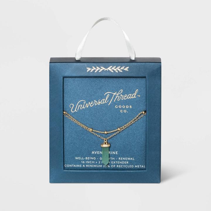 Semi-precious Aventurine With Recycled Metal Chain Duo Necklace - Universal Thread Green