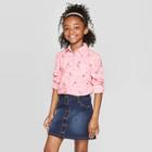 Girls' Long Sleeve Unicorn Woven Button-down - Cat & Jack Pink