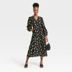 Women's Long Sleeve Tiered Dress - A New Day Black Floral Print