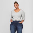 Women's Plus Size Long Sleeve V-neck T-shirt - Ava & Viv Light Gray Heather 1x, Light Grey Heather