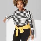 Women's Plus Size Striped Long Sleeve Crew Neck Fitted T-shirt - Wild Fable Black/white