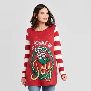 Maternity Long Sleeve Holiday Graphic Bundle Of Joy Sweater - Isabel Maternity By Ingrid & Isabel Red Xs, Women's,