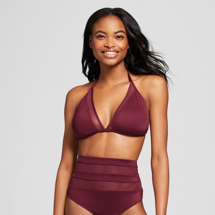 Mossimo Women's Mesh Inset Triangle Bikini Top - Raisin - D/dd Cup -