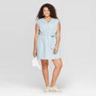 Women's Plus Size Short Sleeve V-neck Belted Denim Dress - Universal Thread