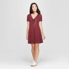 Women's Polka Dot Short Sleeve Tie Front Dress - Soul Cake (juniors') Wine