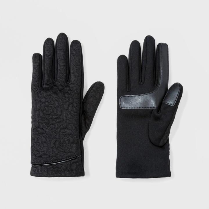 Isotoner Women's Embossed Knit With Piping & Smart Touch Unlined Gloves - Black