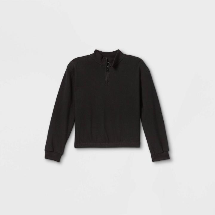Girls' Quarter Zip Mock Neck Pullover - Art Class Black