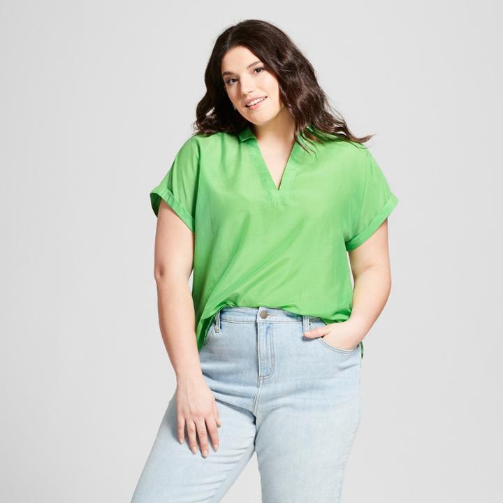 Women's Plus Size Any Day Short Sleeve Popover Shirt - A New Day Green X