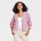 Women's V-neck Button-front Cardigan - A New Day Purple