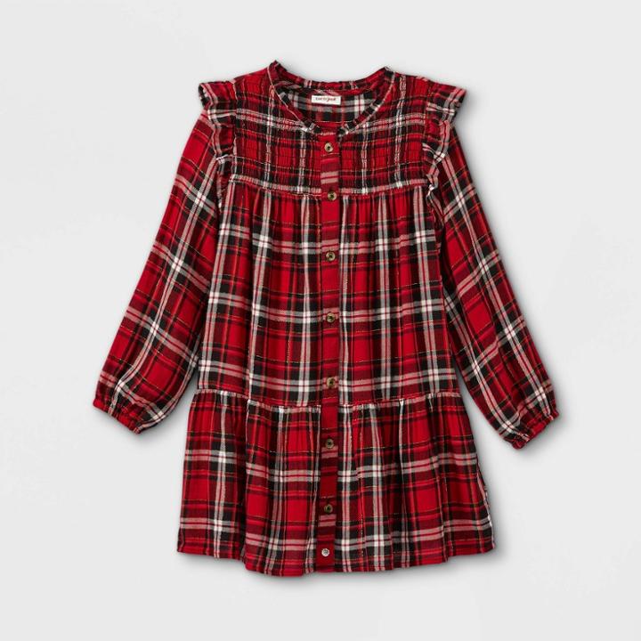 Girls' Plaid Woven Long Sleeve Dress - Cat & Jack Red/black
