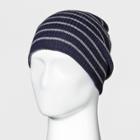 Men's Striped Rib Reversible Beanie - Goodfellow & Co Navy (blue)