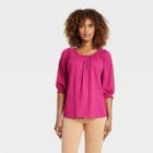 Women's Bishop 3/4 Sleeve Smocked Top - Knox Rose Magenta