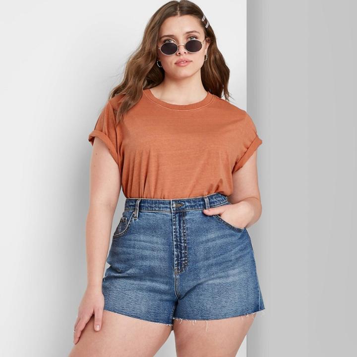Women's Plus Size High-rise Cut-off Mom Jean Shorts - Wild Fable Medium Wash 14w,