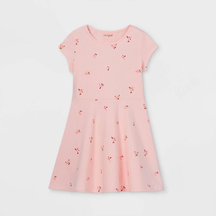 Girls' Printed Short Sleeve Knit Dress - Cat & Jack Powder Pink