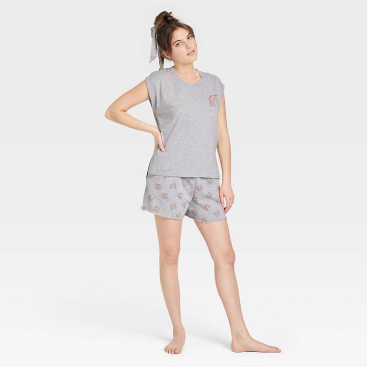 Mighty Fine Women's Rainbow 3pc Pajama Set With Hair Tie - Gray