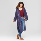 Women's Floral Print Long Sleeve Kimono Jacket - Universal Thread Navy (blue)