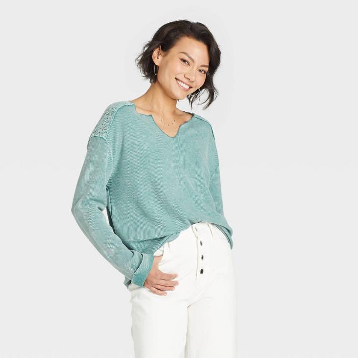 Women's Long Sleeve Thermal Lace Top - Knox Rose Blue