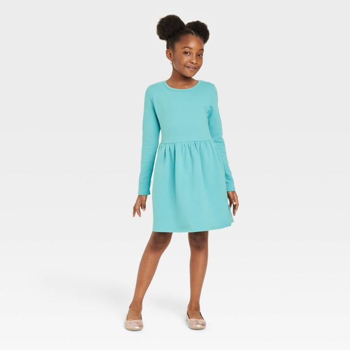 Girls' Long Sleeve Soft Knit Dress - Cat & Jack Turquoise