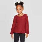 Toddler Girls' Cozy Waffle Knit Henley T-shirt - Cat & Jack Maroon 4t, Girl's, Red