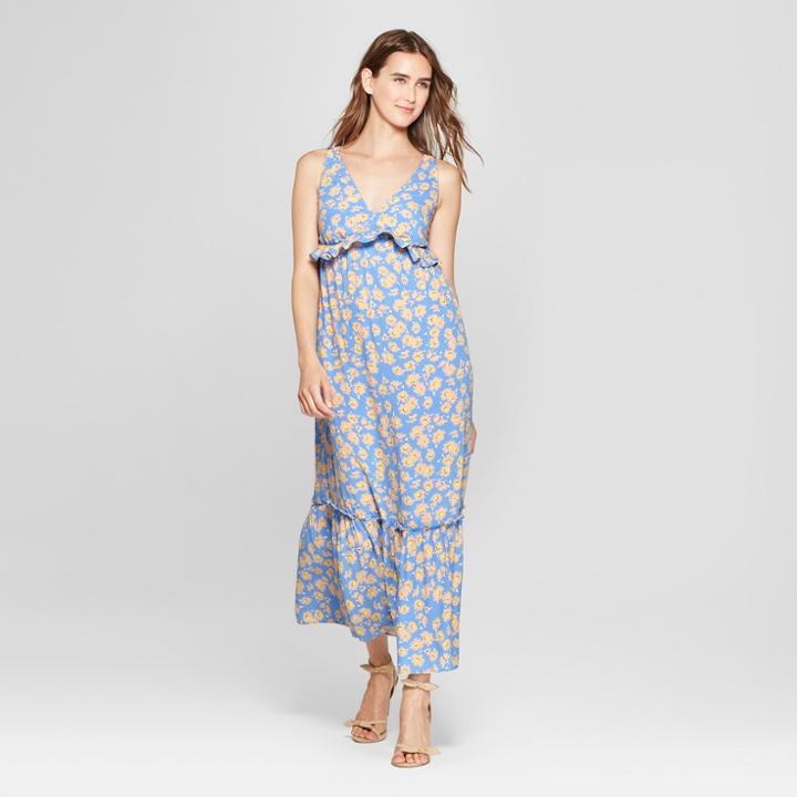 Women's Floral Print Midi Tank Dress - Who What Wear Blue Xl, Blue Floral