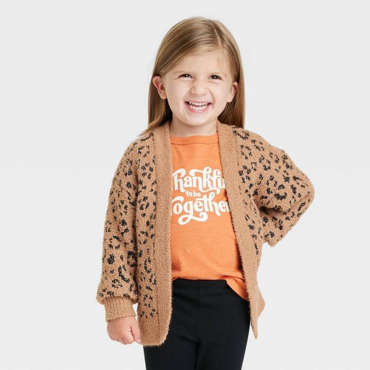 Toddler Girls' Animal Print Cardigan - Cat & Jack Brown