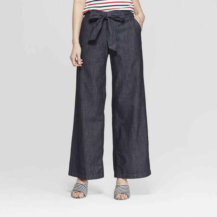 Women's Regular Fit Wide Leg Belted Denim Trouser - A New Day Indigo