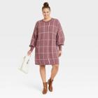 Women's Plus Size Long Sleeve Sweater Dress - A New Day Mauve Plaid