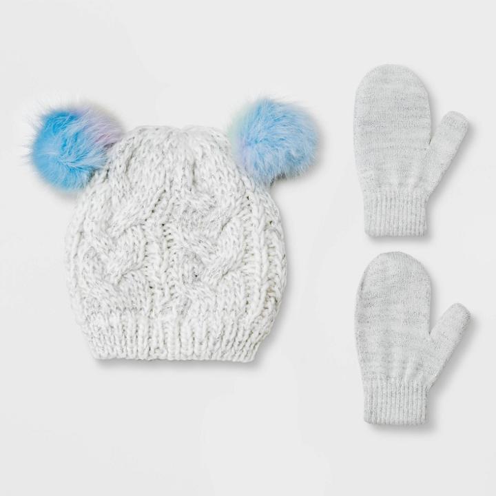 Toddler Girls' Knit Beanie & Magic Mittens Set - Cat & Jack Gray