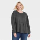 Women's Plus Size Long Sleeve Babydoll Blouse - Knox Rose Dark Gray