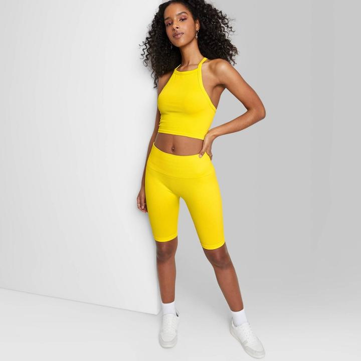 Women's High-rise Seamless Bike Shorts - Wild Fable Yellow